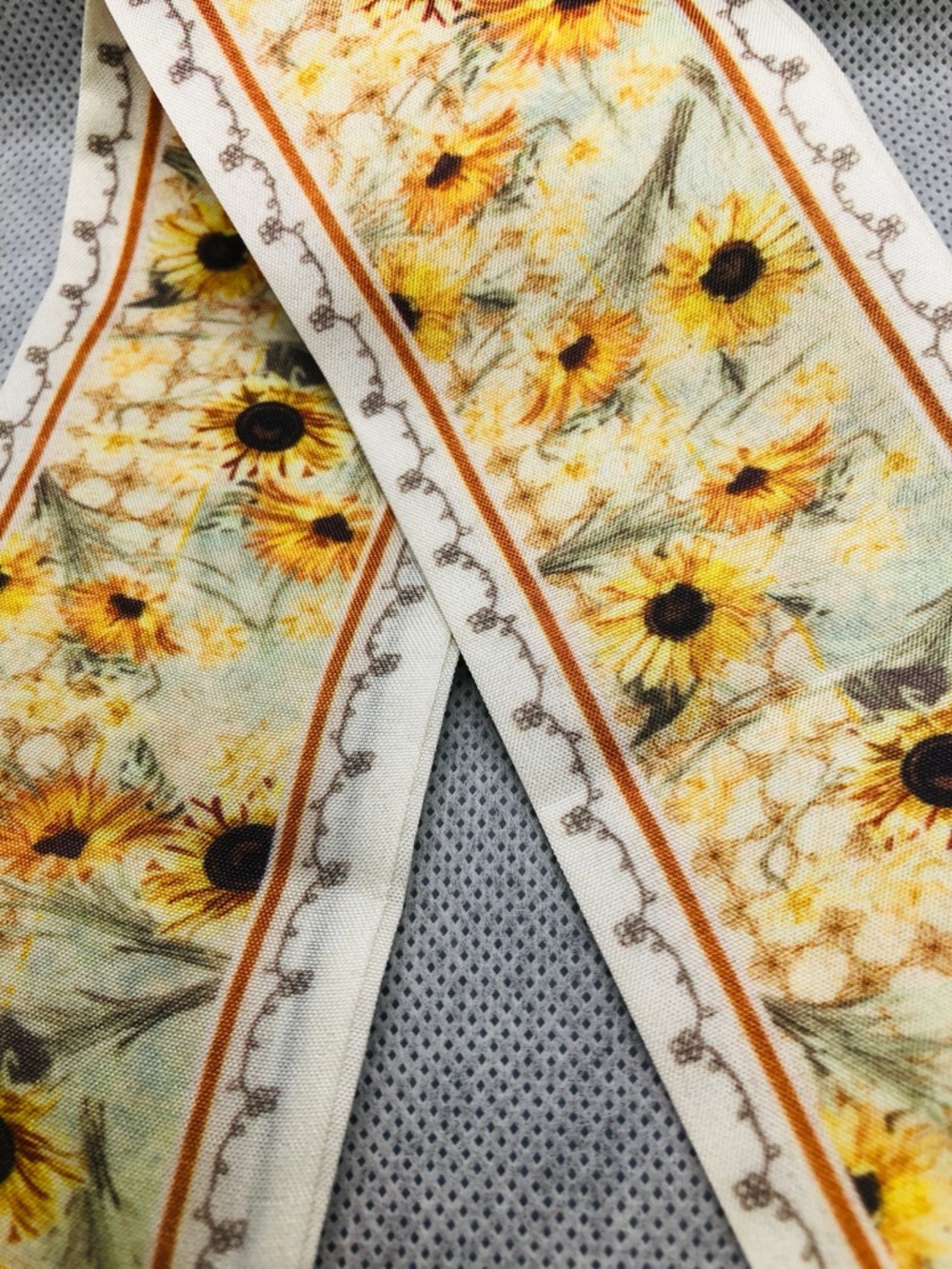 Sunflower Print Women’s Scarf Ribbon - Cream and Yellow - Picture 2 of 3